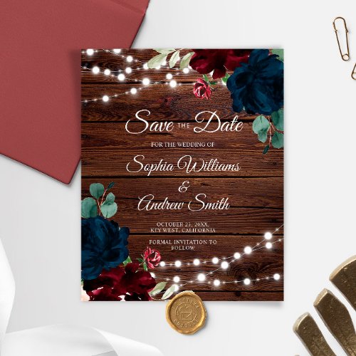 BUDGET Marsala  Navy Rustic Wood Save The Date