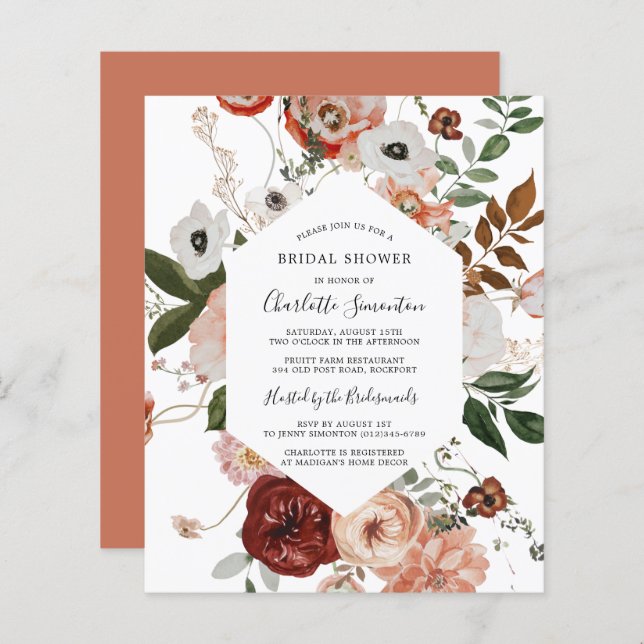 Budget Marsala Pink Bridal Shower Invitation (Front/Back)