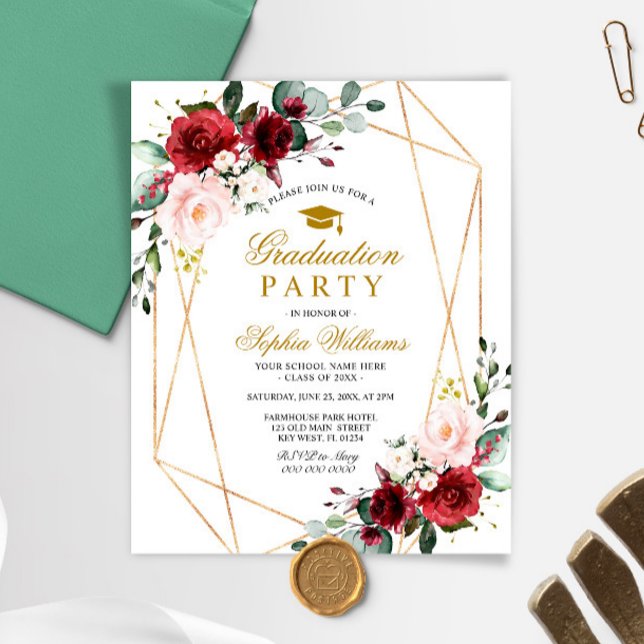 Budget Marsala Rose Graduation Party Invitation (Creator Uploaded)