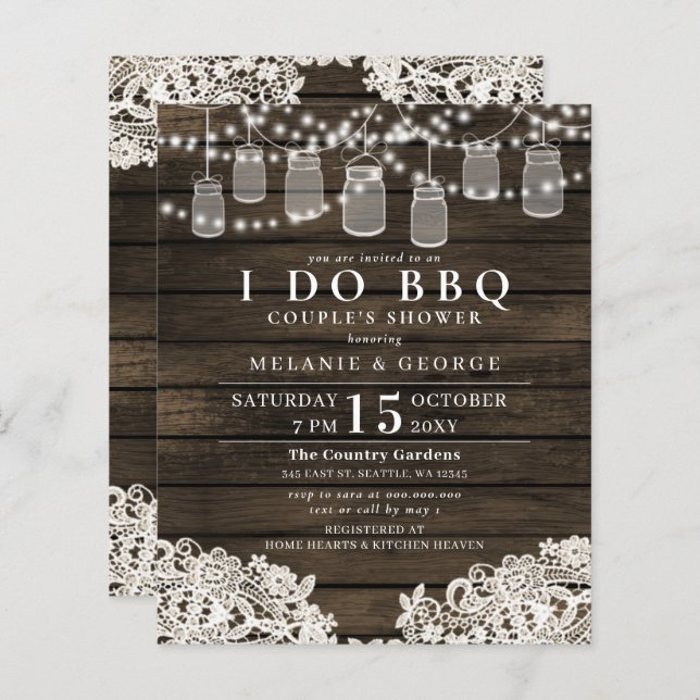 Budget mason jars BBQ Couples Shower Invitation (Front/Back)