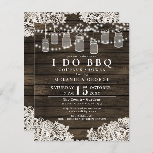 Budget mason jars BBQ Couples Shower Invitation