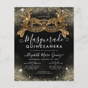 Budget Masquerade Black Gold Glitter Quinceanera