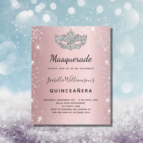 Budget Masquerade blush pink silver Quinceanera