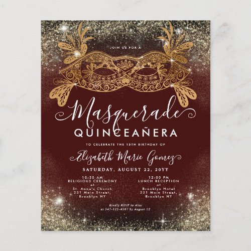 Budget Masquerade Burgundy Red Gold Glitter Quince