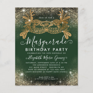 Budget Masquerade Green Gold Glam Glitter Birthday