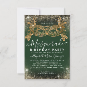 Budget Masquerade Green Gold Glam Glitter Birthday Note Card