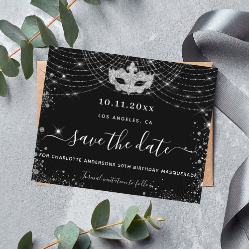 Budget masquerade party black silver save the date