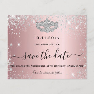 Budget masquerade party blush pink save the date