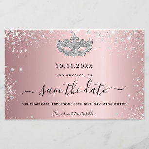 Budget masquerade party blush pink save the date
