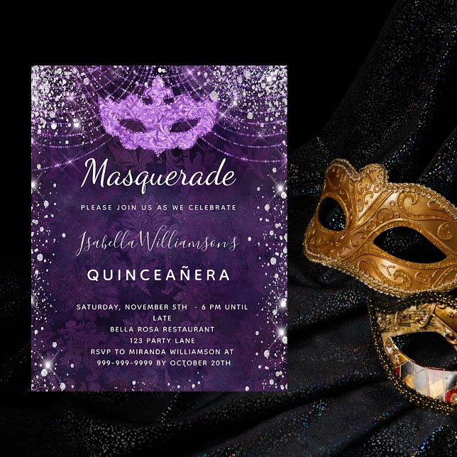 Budget masquerade purple glitter Quinceanera