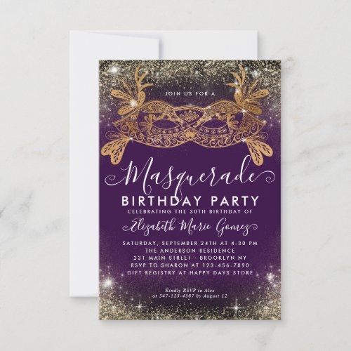 Budget Masquerade Purple Gold Glitter Birthday Note Card