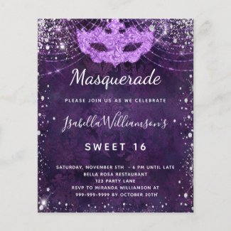 Budget masquerade purple silver glitter Sweet 16