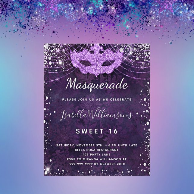Budget masquerade purple silver glitter Sweet 16