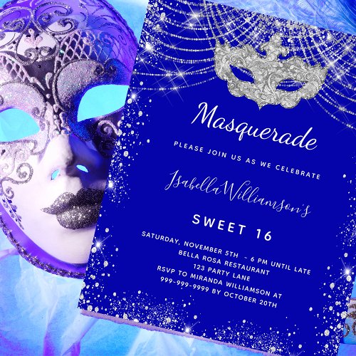 Budget Masquerade royal blue silver Sweet 16