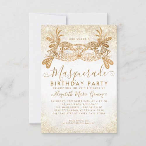 Budget Masquerade White Gold Glitter Dust Birthday Note Card