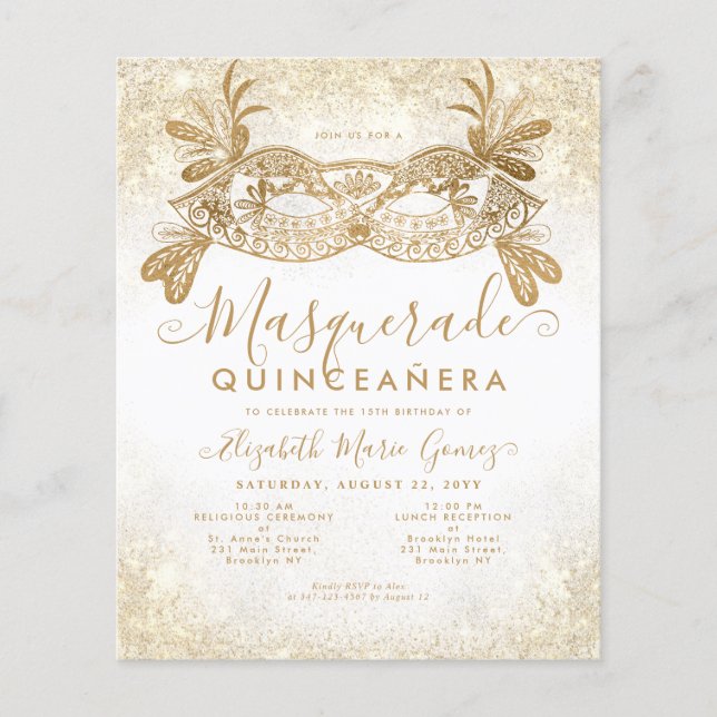 Budget Masquerade White Gold Glitter Quinceanera (Front)
