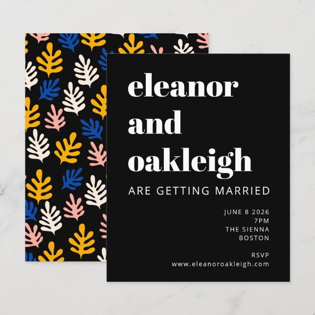 Budget Matisse Botanical Black Bold Wedding Invite (Front/Back)
