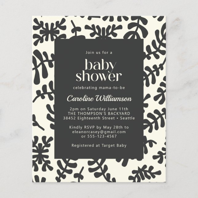 Budget Matisse Botanical Black White Baby Shower (Front)
