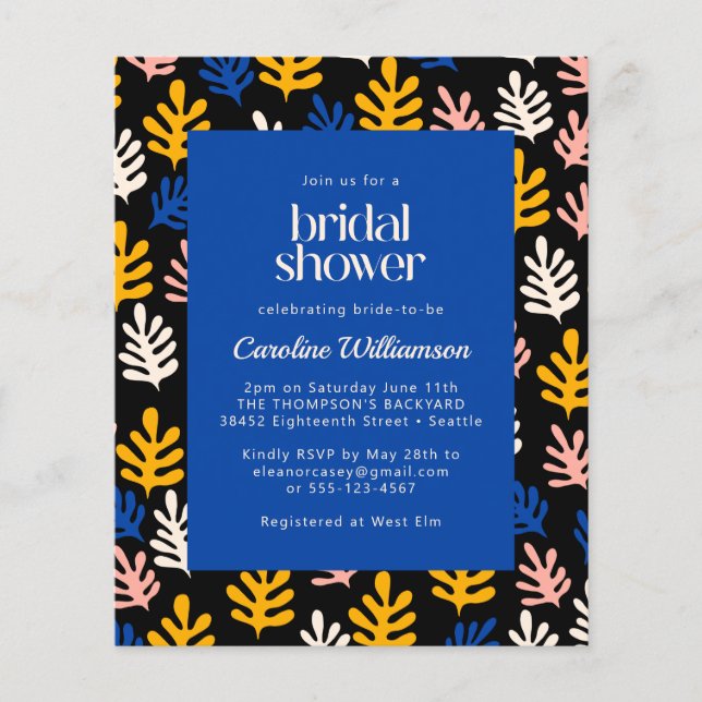 Budget Matisse Botanical Blue Black Bridal Shower (Front)