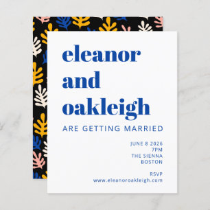 Budget Matisse Botanical Blue Black Wedding Invite