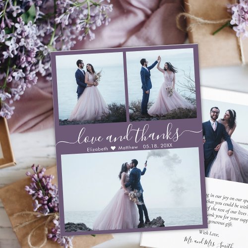 Budget Mauve Photo Collage Wedding Thank You Card