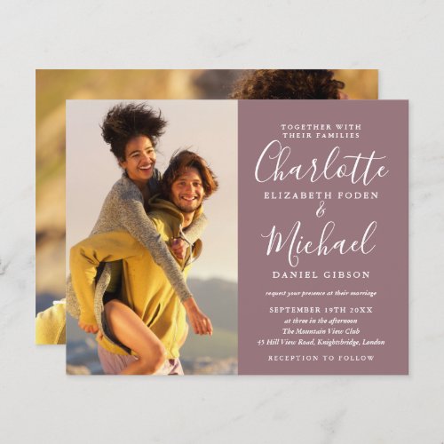 Budget Mauve Script Photos Wedding Invitation