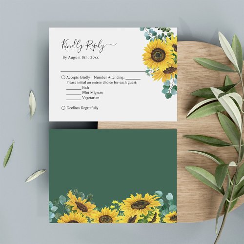 Budget Meal RSVP  Sunflower Eucalyptus Leaves Note Card