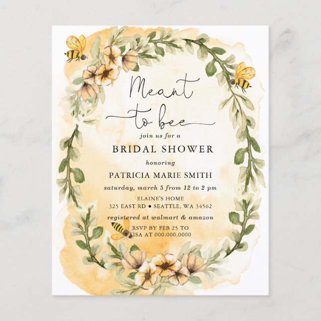 Budget Meant To Bee Honeybee Floral Bridal Shower (Front)