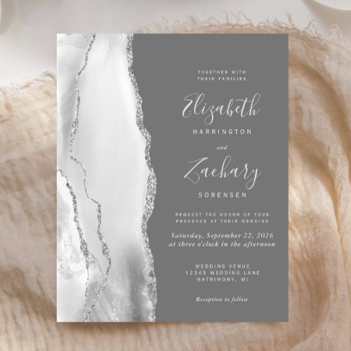 Budget Medium Gray Silver Agate Wedding Invitation