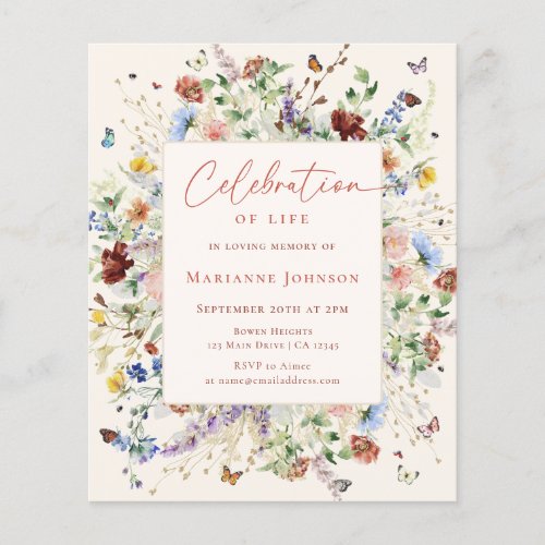 Budget Memorial Modern Wildflower Invitation Flyer