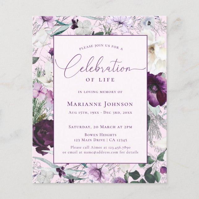 Budget Memorial Pink Floral Celebration of Life (Front)