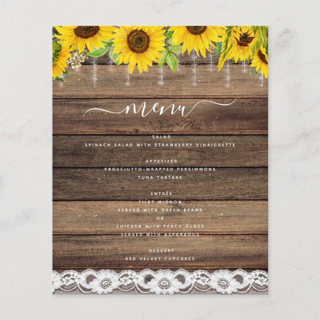 Budget Menu Rustic Sunflower Farmhouse Rustic (Front)