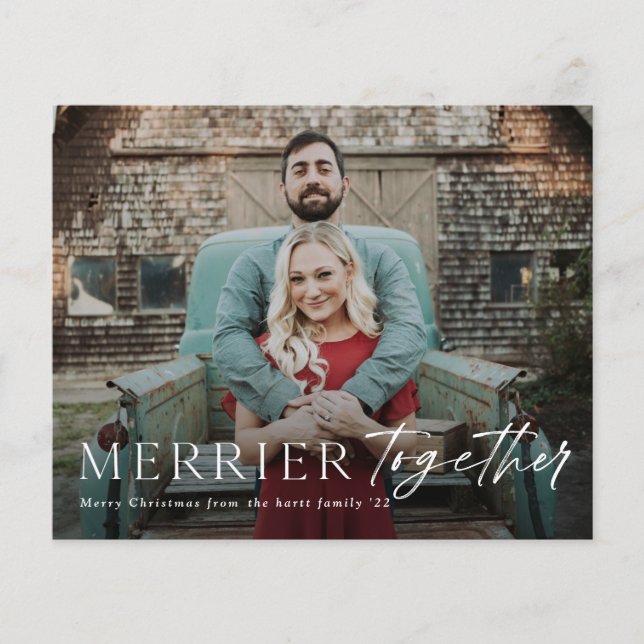 Budget Merrier Together Photo Christmas Card (Front)