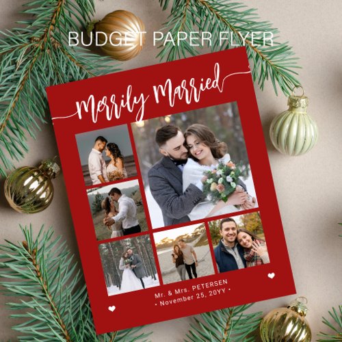 Budget Merrily Married newlywed photo holiday card Flyer