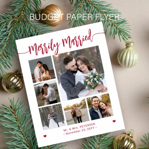 Budget Merrily Married newlywed photo holiday card Flyer