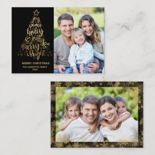 Budget Merry Christmas 2 Photo Gold Note Card