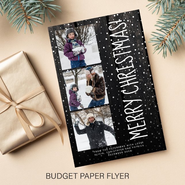 Budget Merry Christmas 3 photo rustic Holiday Card Flyer (Creator Uploaded)