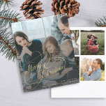 Budget Merry Christmas 5 photo collage greetings<br><div class="desc">Elegant faux gold script overlay 5 custom photos, family name and text personalized Christmas BUDGET affordable holiday card. PLEASE READ THIS BEFORE PURCHASING! This is a budget affordable card printed on a paper sheet (each sheet has one card). For the best rapport price-quality, our advice is to choose the Semi-Gloss...</div>