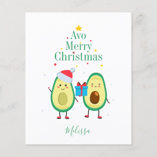 Budget Merry Christmas Avocado Illustration Custom Flyer (Front)