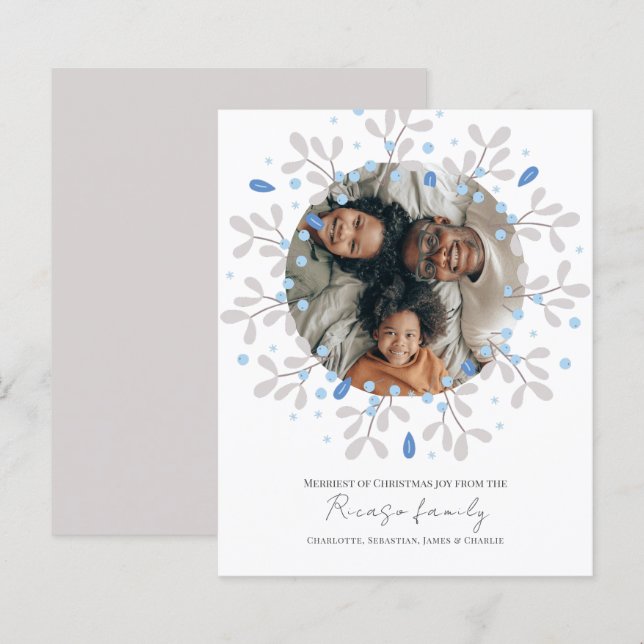 BUDGET Merry Christmas Blue Wreath Photo Card (Front/Back)