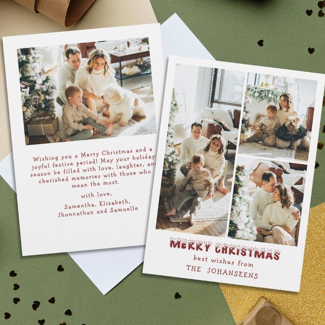 Budget Merry Christmas Custom Four Family Photo Holiday Card (Creator Uploaded)