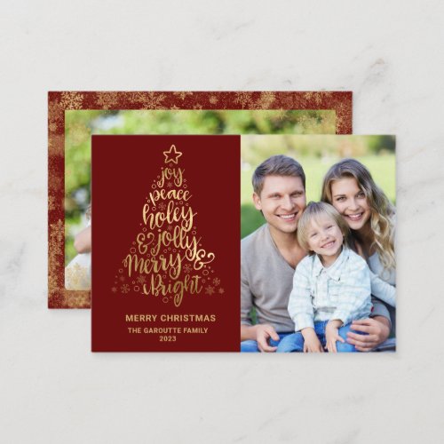 Budget Merry Christmas Dark Red 2 Photo Gold Note Card
