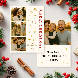 Budget Merry Christmas Family Photo Snowflake  Holiday Card