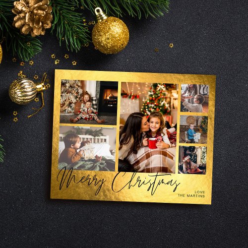 Budget Merry Christmas Faux Gold Foil Multi Photo Flyer
