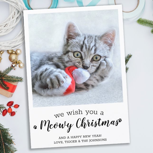 Budget Merry Christmas From The Cat Pet Photo Note Card (Creator Uploaded)