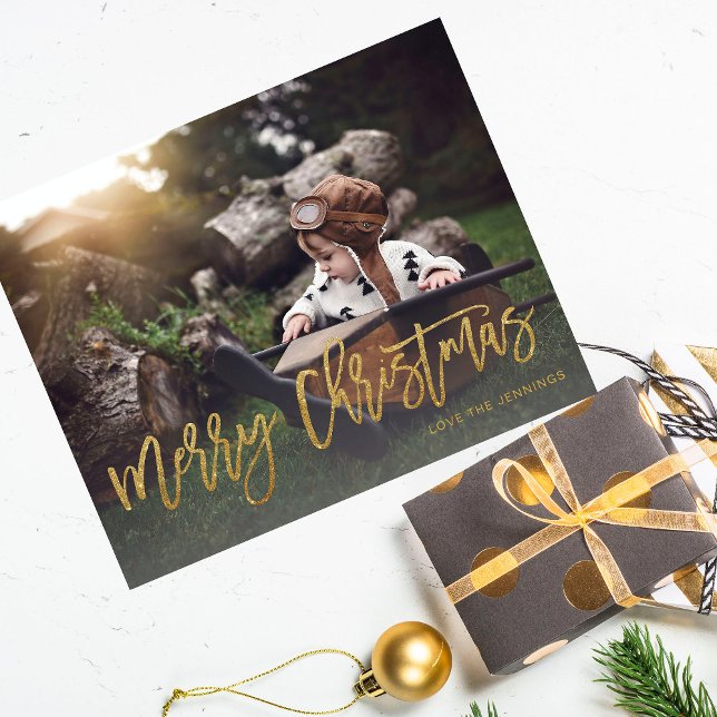Budget Merry Christmas Gold Glitter Script Photo F Flyer (Creator Uploaded)