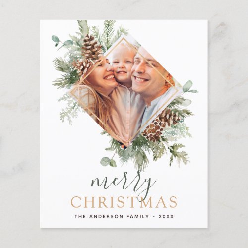 Budget Merry Christmas Gold Greenery Photo Holiday Flyer