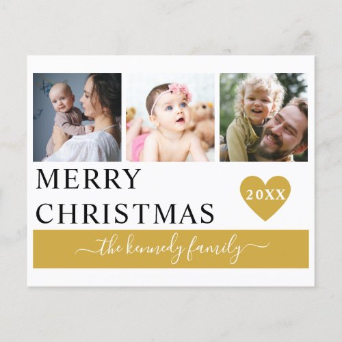 Budget Merry Christmas Gold Heart 3 Photo Collage 