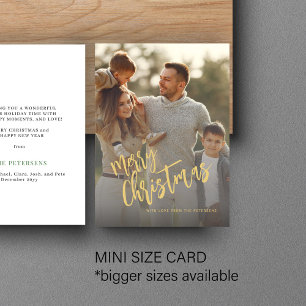 Budget Merry Christmas gold script photo Holiday Note Card