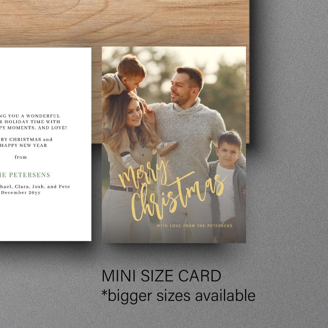 Budget Merry Christmas gold script photo Holiday Note Card (Creator Uploaded)